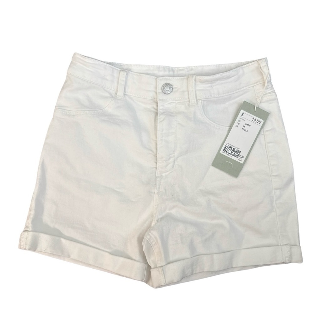H&M Girls White Relaxed Denim Shorts. Size 14